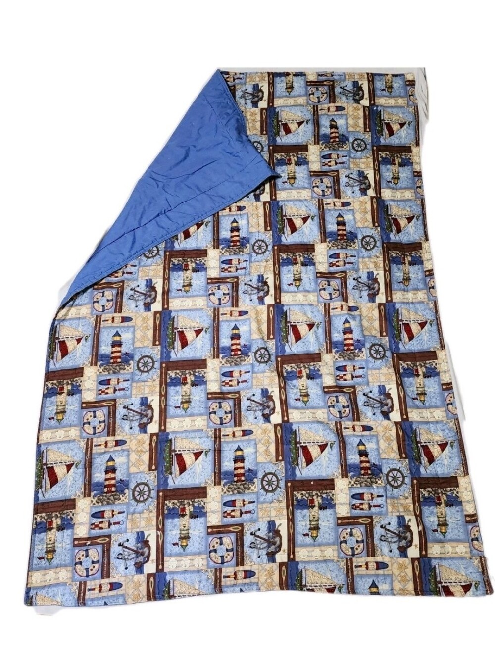 Nautical Quilt Throw Blanket Lighthouses Sailing Sailboat Small 57 X 40 Boating